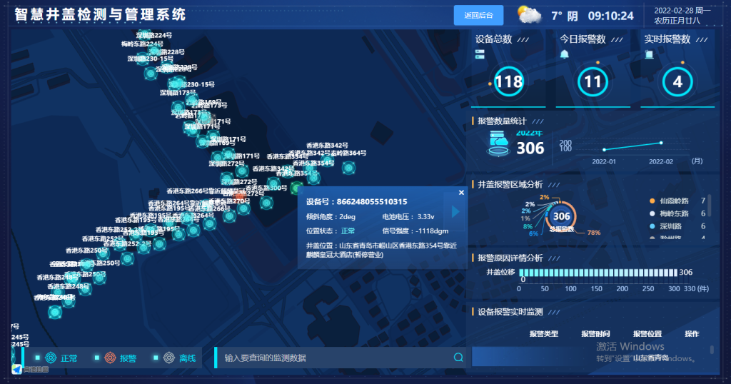有问题立马报警！崂山100多个井盖内置监控器